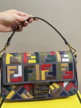 Multicolor FF-Pattern Shoulder Bag with Gold Hardware